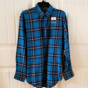 Izod Blue Long Sleeve Plaid Button Down Shirt